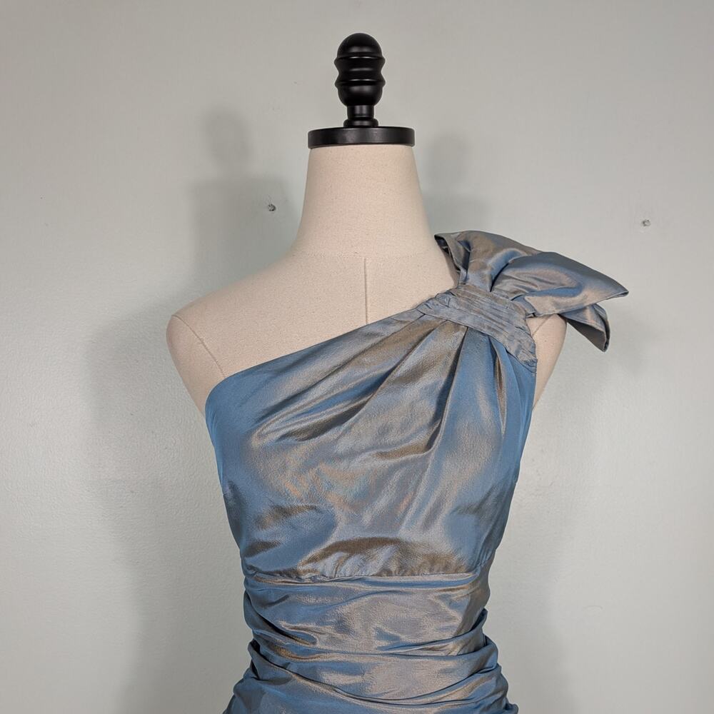 Rickie Freeman Teri Jon Prom Dress Maxi Gown 6 Blue Metallic Shoulder Formal - Picture 4 of 10